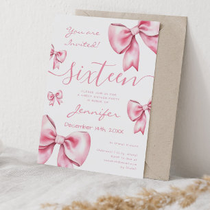 Coquette Blush Pink Bow Sweet 16 Party  Invitation
