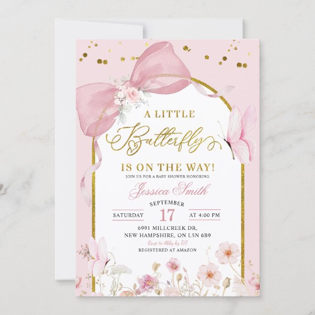 Coquette Blush Pink Butterfly Baby Shower Invitation (Front)