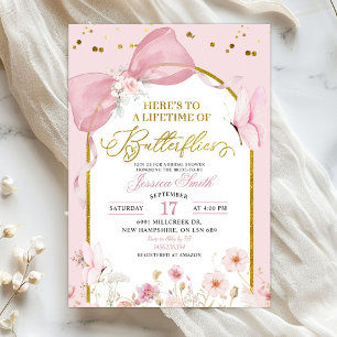 Coquette Blush Pink Butterfly Bridal Shower Invitation