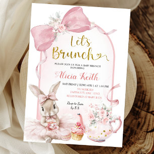 Coquette Blush Pink Floral Bow Bunny Baby Brunch Invitation