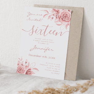 Coquette Blush Pink Sweet 16 Floral Glam Invitation