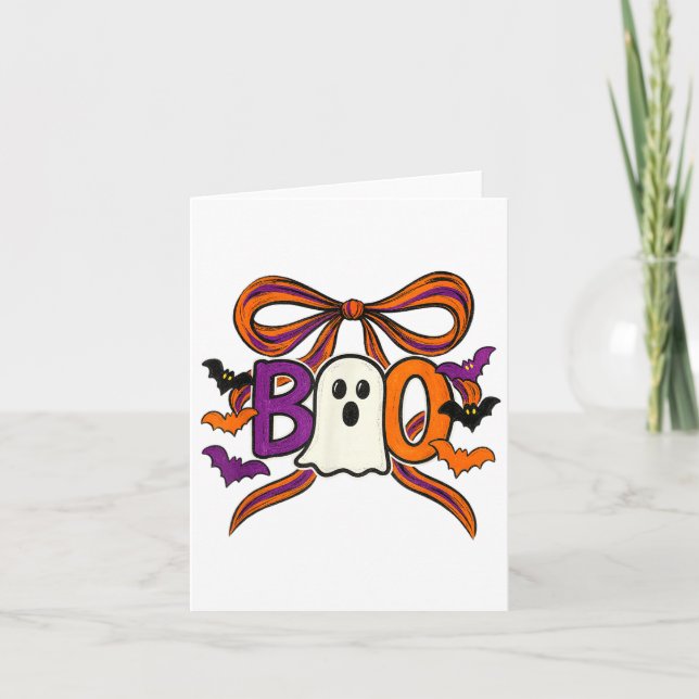 Coquette Boo Ghost Bow Cute Spooky Funny Halloween Card (Front)