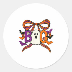 Coquette Boo Ghost Bow Cute Spooky Funny Halloween Classic Round Sticker