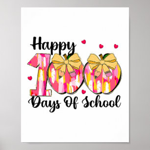 Coquette Bow 100 Days Of School Apples Pencil Girl Poster