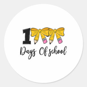 Coquette Bow 100 Days Of School Pencil Girls Kids Classic Round Sticker