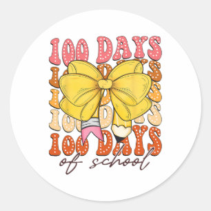 Coquette Bow 100 Days Of School Pencil Girls Kids Classic Round Sticker