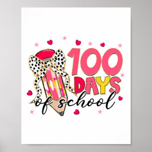 Coquette Bow 100 Days Of School Pencil Girls Kids Poster