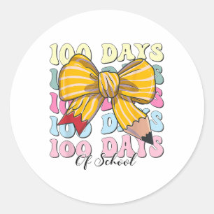 Coquette Bow 100 Days Of School Student Teacher 1 Classic Round Sticker
