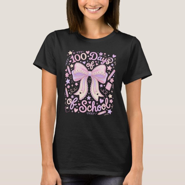 Coquette Bow 100 Days Smarter Girls Teacher Teen T-Shirt (Front)