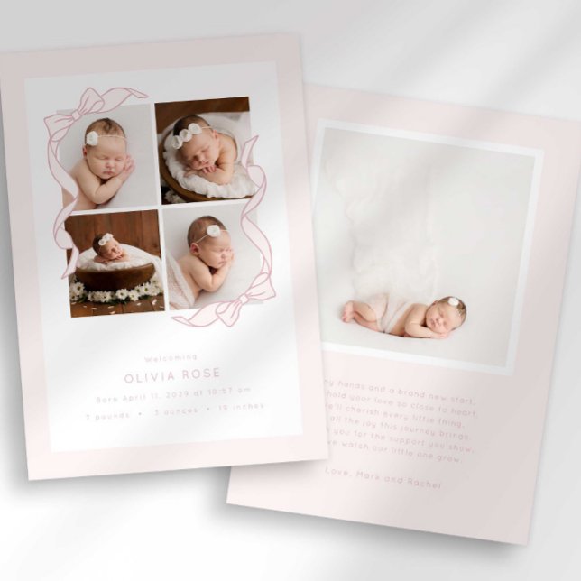 Coquette Bow 4 Frame Photo Birth Announcement (Creator Uploaded)