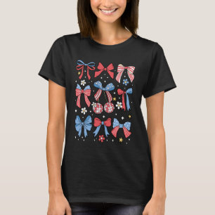 Coquette Bow 4th of July USA American Flag Girly W T-Shirt