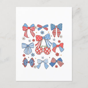 Coquette Bow 4th Of July USA American Patriotic  Announcement Postcard