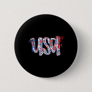 Coquette Bow 4th Of July Usa Floral Usa For Women 6 Cm Round Badge