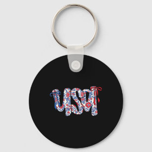 Coquette Bow 4th Of July Usa Floral Usa For Women Key Ring