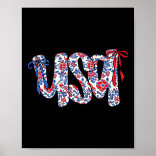 Coquette Bow 4th Of July Usa Floral Usa For Women  Poster