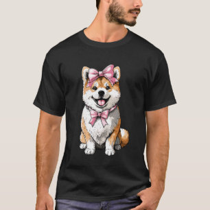 Coquette Bow Akita Dog Mum Girl Pink Mother's Day T-Shirt