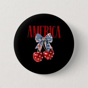Coquette Bow America Cherry Us Flag 4th Of July Pa 6 Cm Round Badge