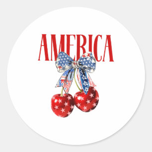 Coquette Bow America Cherry Us Flag 4th Of July Pa Classic Round Sticker