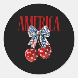 Coquette Bow America Cherry Us Flag 4th Of July Pa Classic Round Sticker