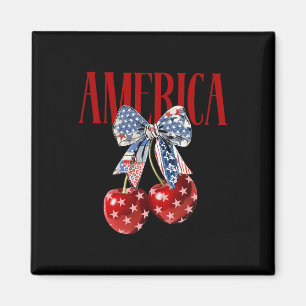 Coquette Bow America Cherry Us Flag 4th Of July Pa Magnet