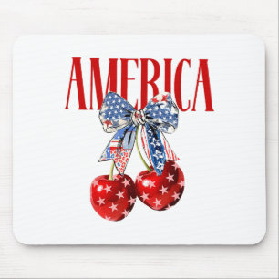 Coquette Bow America Cherry Us Flag 4th Of July Pa Mouse Pad