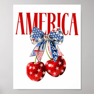 Coquette Bow America Cherry Us Flag 4th Of July Pa Poster