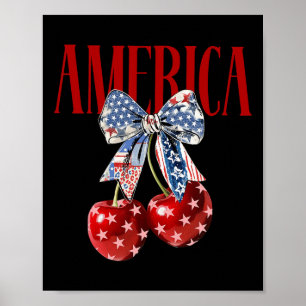 Coquette Bow America Cherry Us Flag 4th Of July Pa Poster