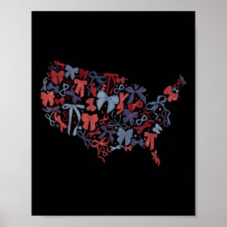 Coquette Bow America Map 4th Of July Independence  Poster