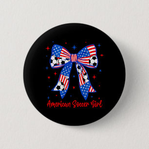 Coquette Bow American Flag Soccer 4th of July 6 Cm Round Badge