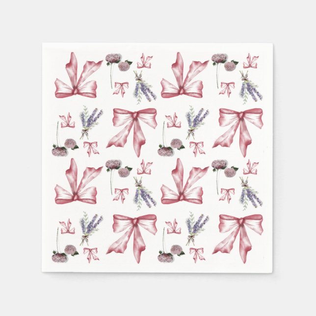 Coquette Bow and Floral Print - Soft Pink Napkin (Front)