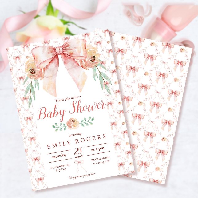 Coquette Bow and Florals Baby Shower Invitation (Creator Uploaded)