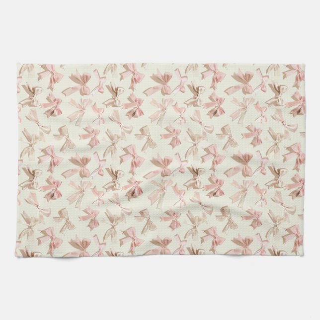 Coquette Bow Apron | Blush Pink Ribbon Pattern  Tea Towel (Horizontal)