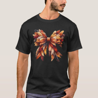 Coquette Bow Autumn Fall Y all Leaves Thanksgiving T-Shirt