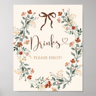 Coquette Bow Autumn Wildflower Bridal Shower Poster