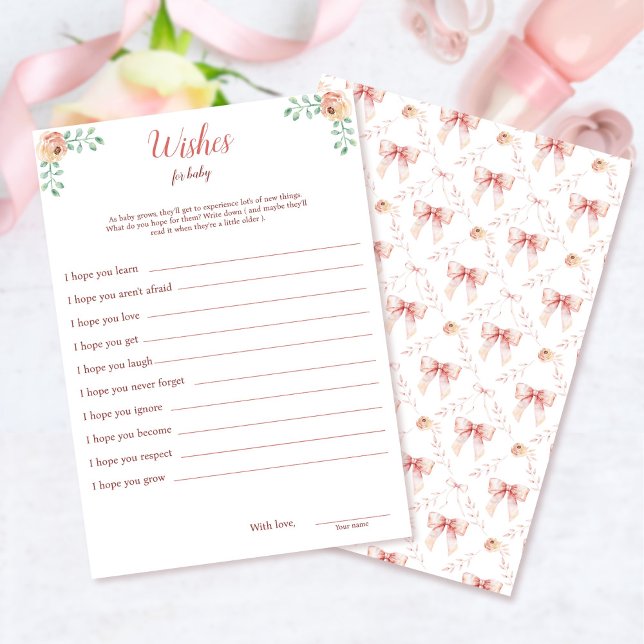 Coquette Bow Baby Shower WIshes For Baby Card (Creator Uploaded)
