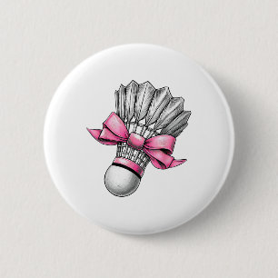 Coquette Bow Badminton Shuttle Pink Ribbon Mum Gir 6 Cm Round Badge