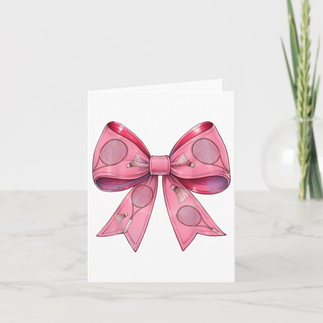 Coquette Bow Badminton Shuttle Racket Pink Ribbon  Card (Front)