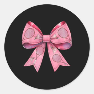 Coquette Bow Badminton Shuttle Racket Pink Ribbon  Classic Round Sticker