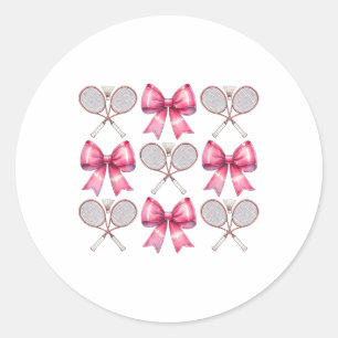 Coquette Bow Badminton Shuttle Racket Pink Ribbon Classic Round Sticker