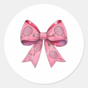 Coquette Bow Badminton Shuttle Racket Pink Ribbon Classic Round Sticker