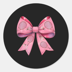 Coquette Bow Badminton Shuttle Racket Pink Ribbon Classic Round Sticker
