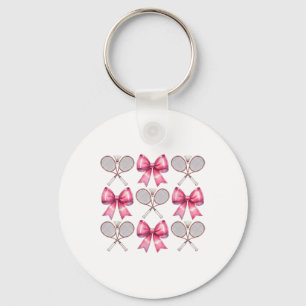 Coquette Bow Badminton Shuttle Racket Pink Ribbon Key Ring