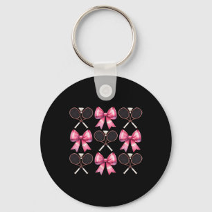 Coquette Bow Badminton Shuttle Racket Pink Ribbon  Key Ring