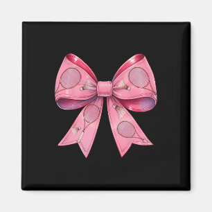 Coquette Bow Badminton Shuttle Racket Pink Ribbon Magnet