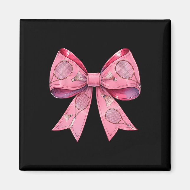 Coquette Bow Badminton Shuttle Racket Pink Ribbon  Magnet (Front)