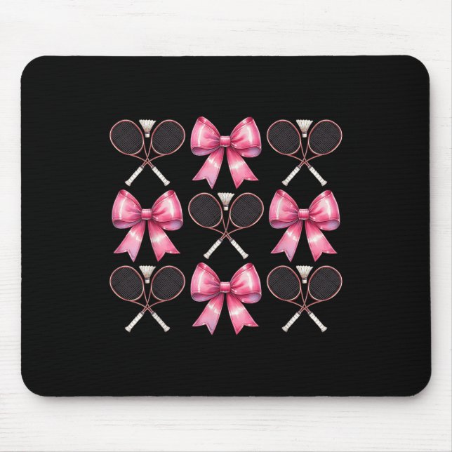 Coquette Bow Badminton Shuttle Racket Pink Ribbon  Mouse Pad (Front)