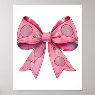 Coquette Bow Badminton Shuttle Racket Pink Ribbon Poster