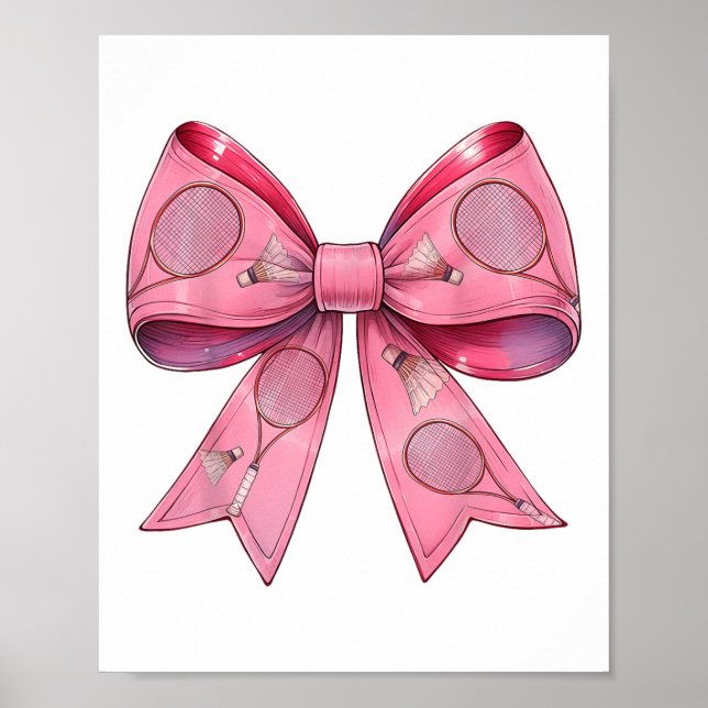 Coquette Bow Badminton Shuttle Racket Pink Ribbon  Poster (Front)