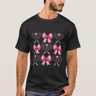 Coquette Bow Badminton Shuttle Racket Pink Ribbon T-Shirt
