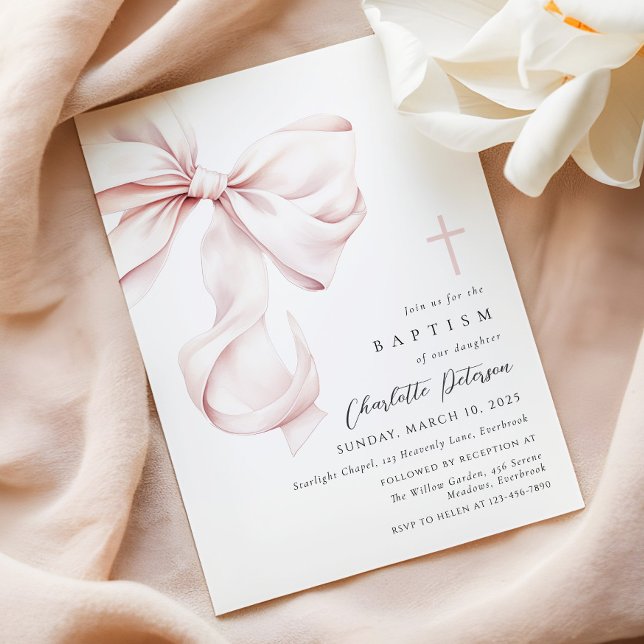 Coquette Bow Baptism Invitation (Creator Uploaded)
